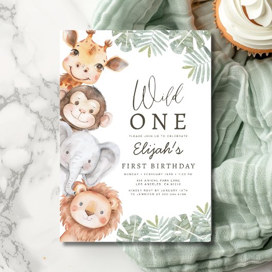 Invitation Wild One Safari Boy 1er anniversaire