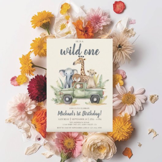 Invitation Wild One Safari Boy 1er anniversaire