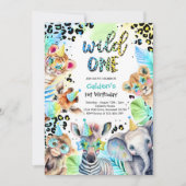 Invitation Wild One Safari Boy Blue Leopard fête d'anniversai (Devant)