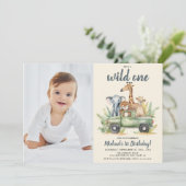 Invitation Wild One Safari Boy Photo 1er anniversaire (Debout devant)