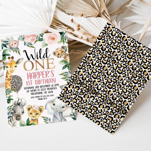Invitation Wild One Safari Cheetah Print Balloon 1er annivers