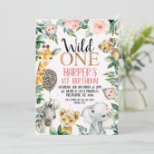 Invitation Wild One Safari Cheetah Print Balloon 1er annivers (Debout devant)
