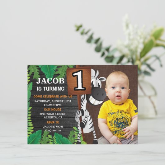 Invitation Wild One Safari Custom Photo Anniversaire Invitati (Debout devant)