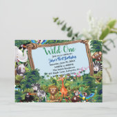 Invitation Wild One Safari fête d'anniversaire animal (Debout devant)