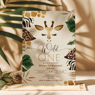 Invitation Wild One safari genre neutre girafe anniversaire