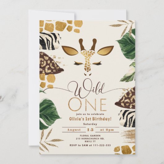 Invitation Wild One safari genre neutre girafe anniversaire (Devant)