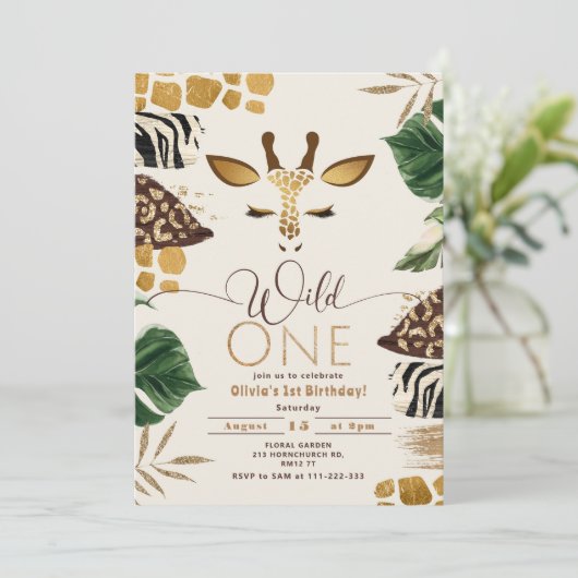 Invitation Wild One safari genre neutre girafe anniversaire (Debout devant)