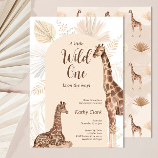 Invitation Wild one Safari Giraffe Baby shower neutre genre