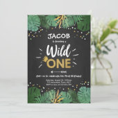 Invitation Wild One Safari Gold Boy Animaux fête d'anniversai (Debout devant)