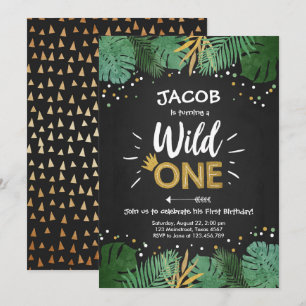 Invitation Wild One Safari Gold Boy Animaux fête d'anniversai