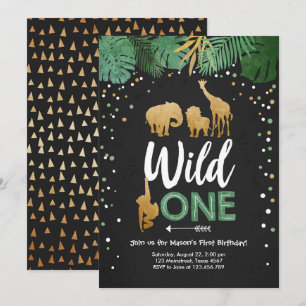Invitation Wild One Safari Gold Boy Animaux fête d'anniversai