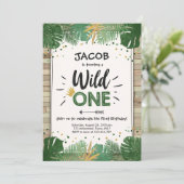 Invitation Wild One Safari Gold Boy Animaux fête d'anniversai (Debout devant)