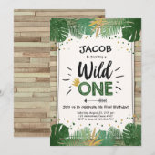 Invitation Wild One Safari Gold Boy Animaux fête d'anniversai (Devant / Derrière)