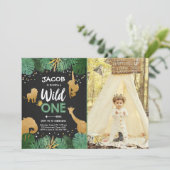 Invitation Wild One Safari Gold Boy Animaux fête d'anniversai (Debout devant)
