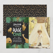 Invitation Wild One Safari Gold Boy Animaux fête d'anniversai (Devant / Derrière)