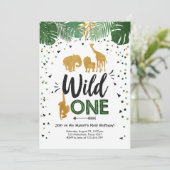 Invitation Wild One Safari Gold Boy Animaux fête d'anniversai (Debout devant)