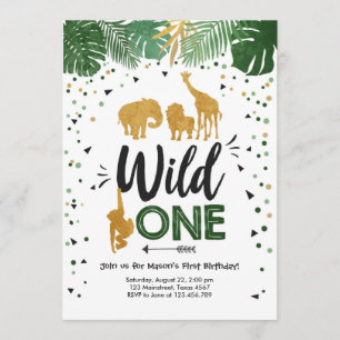 Invitation Wild One Safari Gold Boy Animaux fête d'anniversai