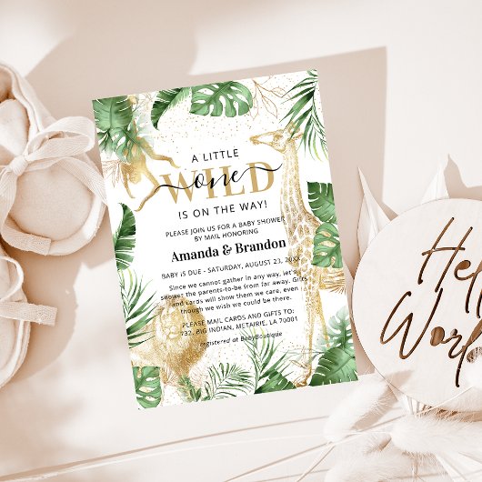Invitation Wild One Safari Green & Gold Baby shower Par Mail