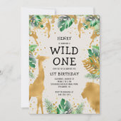 Invitation Wild One Safari Green Gold Ecru 1er anniversaire (Devant)