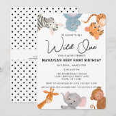 Invitation Wild ONE safari jungle animal premier anniversaire (Devant / Derrière)