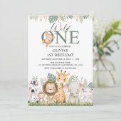 Invitation Wild One Safari Jungle Animals 1st Birthday (Debout devant)