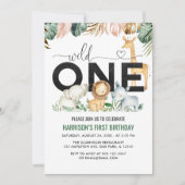 Invitation Wild one Safari Jungle Animaux 1er anniversaire (Devant)