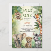 Invitation Wild one safari jungle animaux 1er anniversaire (Devant)