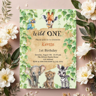 Invitation Wild one safari jungle animaux 1er anniversaire