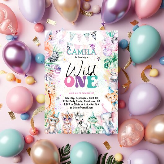 Invitation Wild One Safari Jungle Animaux Anniversaire