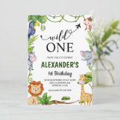 Invitation Wild One Safari Jungle Animaux Aquarelle Anniversa (Debout devant)