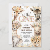 Invitation Wild One Safari Jungle Animaux Fille 1er anniversa (Devant)