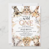 Invitation Wild One Safari Jungle Animaux Fille Baby shower (Devant)