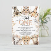 Invitation Wild One Safari Jungle Animaux Fille Baby shower (Debout devant)