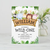Invitation Wild One Safari JUNGLE Animaux Photo d'anniversair (Debout devant)
