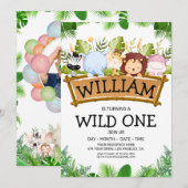 Invitation Wild One Safari JUNGLE Animaux Photo d'anniversair (Devant / Derrière)