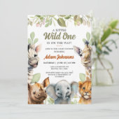 Invitation Wild One Safari Jungle Baby shower Floral (Debout devant)