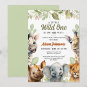 Invitation Wild One Safari Jungle Baby shower Floral (Devant / Derrière)