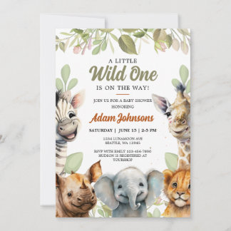 Invitation Wild One Safari Jungle Baby shower Floral