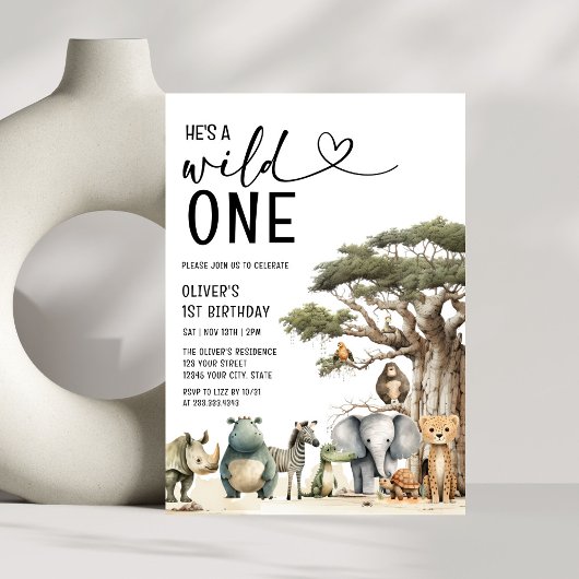 Invitation Wild One Safari Jungle Boy 1er anniversaire