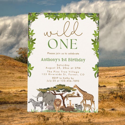Invitation Wild One Safari Jungle Boy premier anniversaire