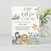 Invitation Wild One Safari Jungle cute Animals Baby Shower (Debout devant)