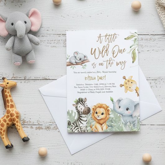 Invitation Wild One Safari Jungle cute Animals Baby Shower