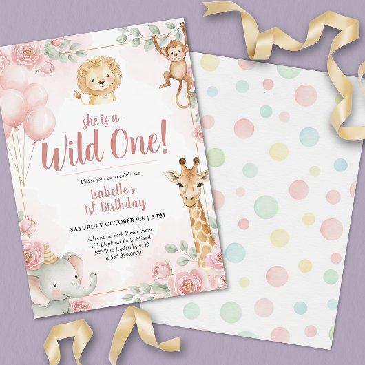 Invitation Wild One Safari Jungle Girl Anniversaire