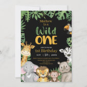 Invitation Wild One Safari Jungle premier anniversaire noir (Devant)