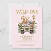Invitation Wild One Safari Jungle rose 1er premier anniversai (Devant)
