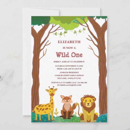 Invitation wild one safari l'anniversaire de l'enfant (Devant)