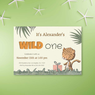Invitation Wild One Safari Leopard premier anniversaire