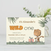 Invitation Wild One Safari Leopard premier anniversaire (Debout devant)