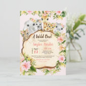 Invitation Wild One Safari mignon Animaux Fille premier anniv (Debout devant)