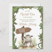 Invitation Wild One Safari mignon bébé Hippopotamus Baby show (Devant)